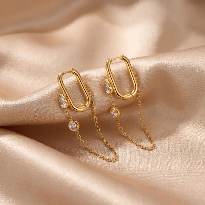 Water Drop Diamond Tassel Earrings