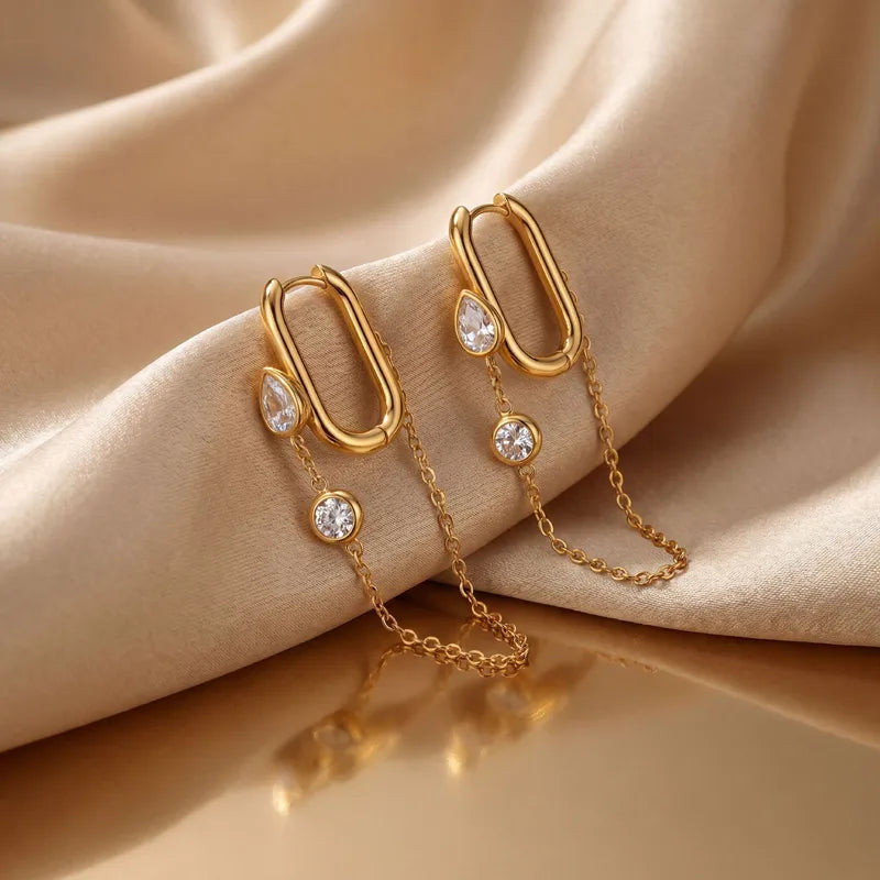 Water Drop Diamond Tassel Earrings